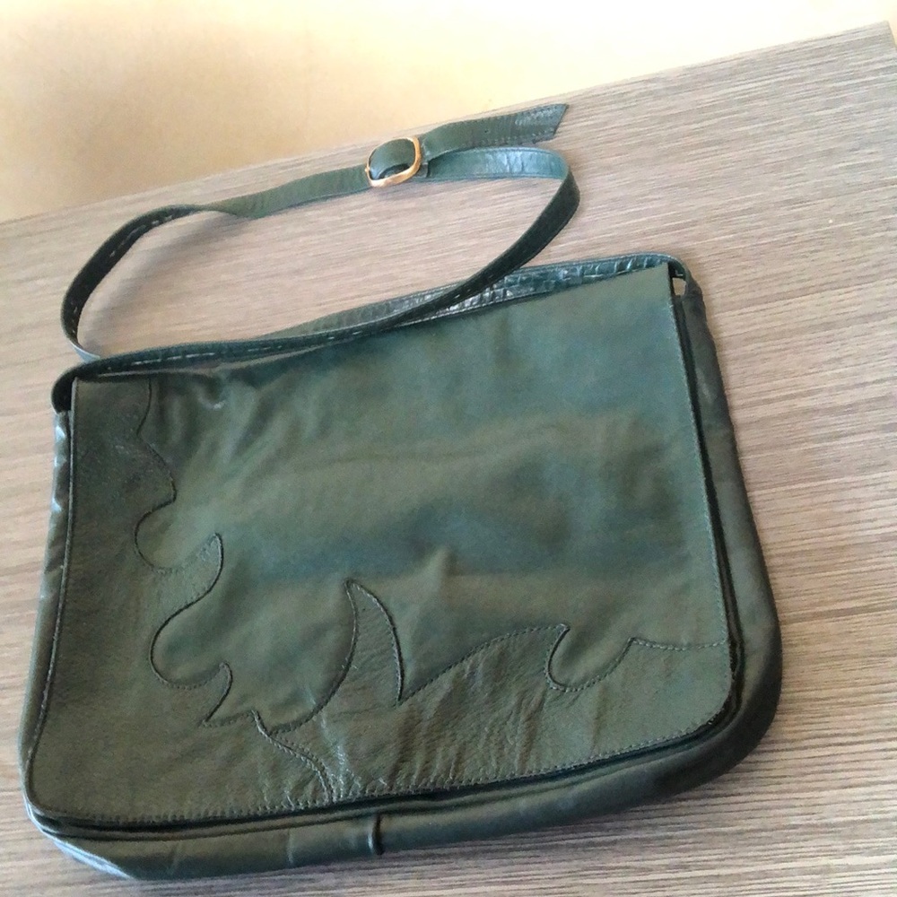 VINTAGE Crossbody Messenger Bag Western Flame Waves Petrol Green - Picture 1 of 1
